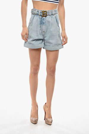 Light-Wash Denim Shorts with Belt