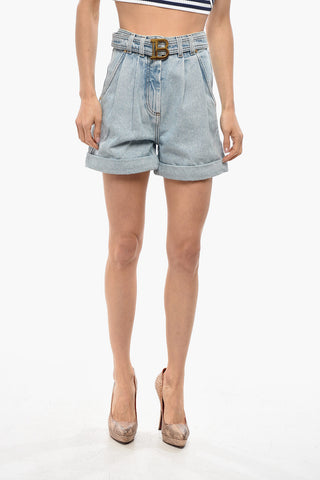 Light-Wash Denim Shorts with Belt