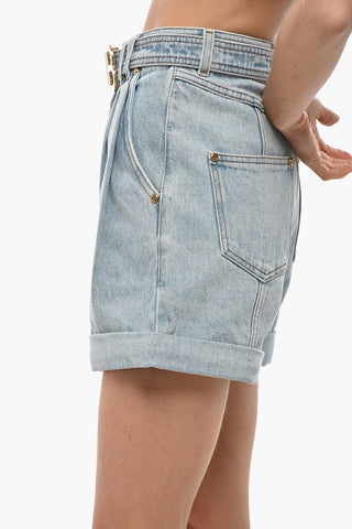 Light-Wash Denim Shorts with Belt