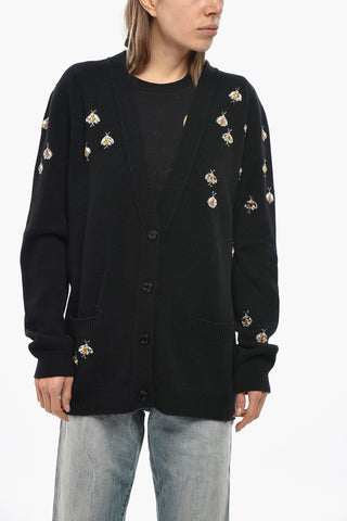 Pure Wool BEE Cardigan with Rhinestones