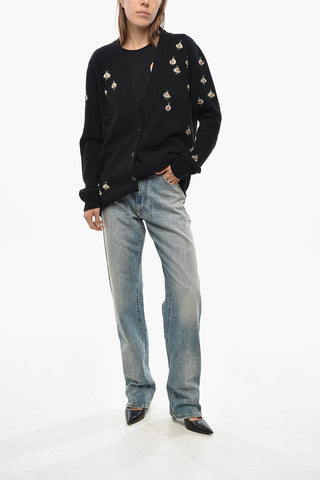Pure Wool BEE Cardigan with Rhinestones