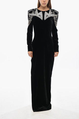 Maxi Velour Dress with Jewels and Open Back