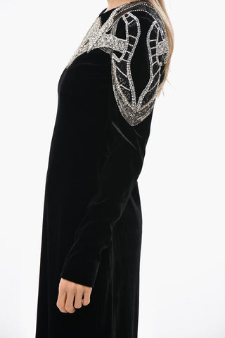 Maxi Velour Dress with Jewels and Open Back
