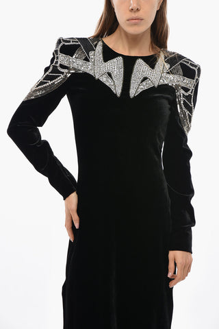 Maxi Velour Dress with Jewels and Open Back