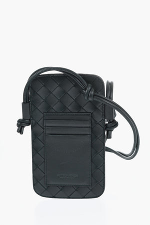 Woven Leather Phone Case with Neck Strap and Card Holder