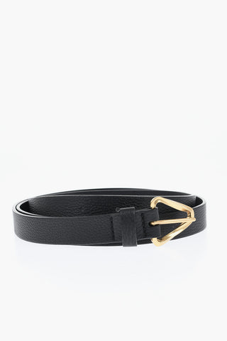 Textured Leather Slim Fit Belt with Golden Effect Buckle 20mm