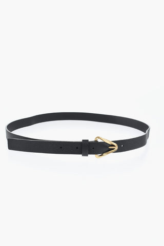 Textured Leather Slim Fit Belt with Golden Effect Buckle 20mm
