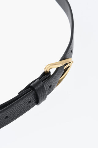 Textured Leather Slim Fit Belt with Golden Effect Buckle 20mm