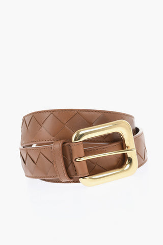 Woven Leather Belt with Gold-Effect Buckle 40mm