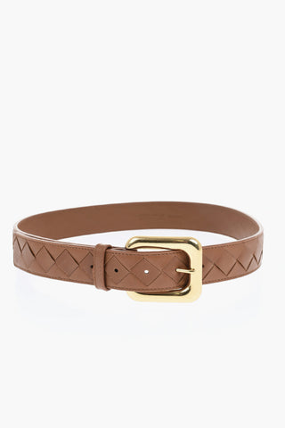 Woven Leather Belt with Gold-Effect Buckle 40mm