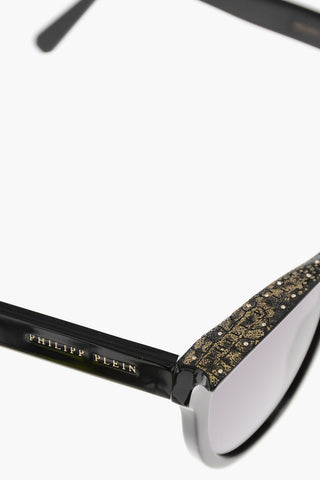 Cat-Eye-Sonnenbrille Einfarbig mit Glitzerdetails