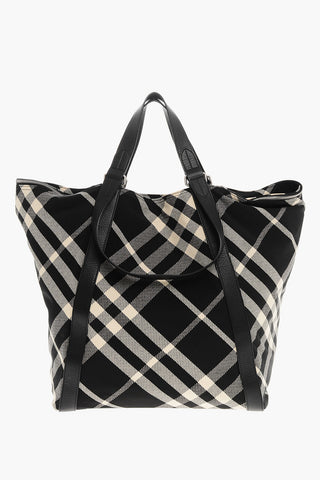 Checked Tote Bag with Leather Trims