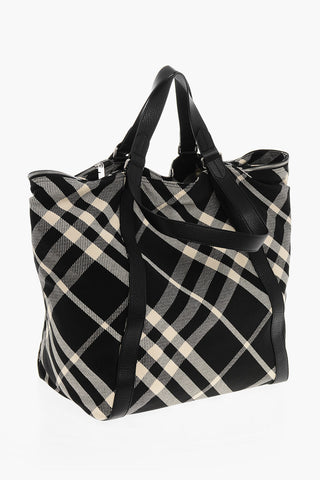 Checked Tote Bag with Leather Trims