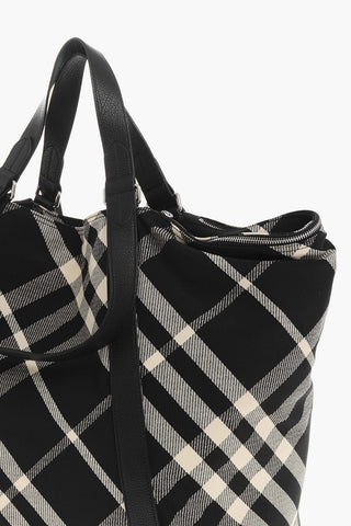Checked Tote Bag with Leather Trims