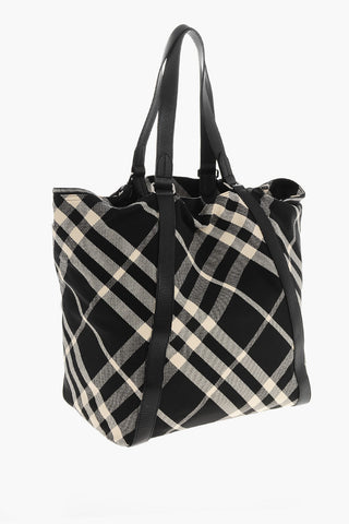 Checked Tote Bag with Leather Trims