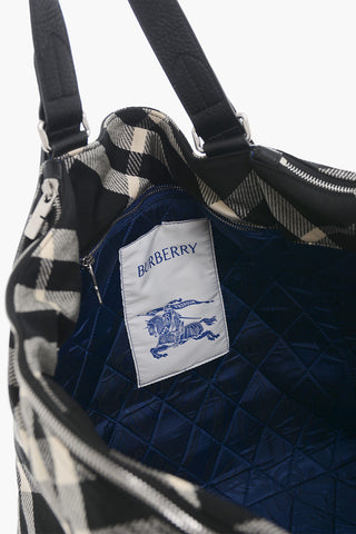 Checked Tote Bag with Leather Trims