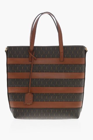 Leather and Fabric Tote Bag with Monogram Details
