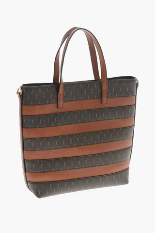 Leather and Fabric Tote Bag with Monogram Details
