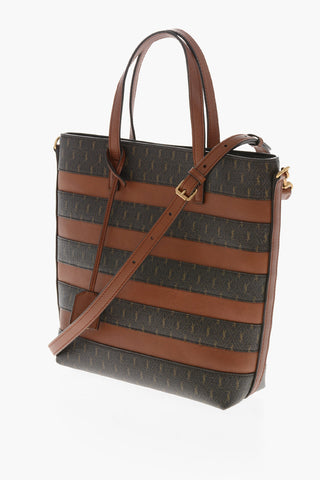 Leather and Fabric Tote Bag with Monogram Details