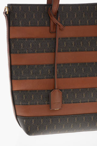 Leather and Fabric Tote Bag with Monogram Details