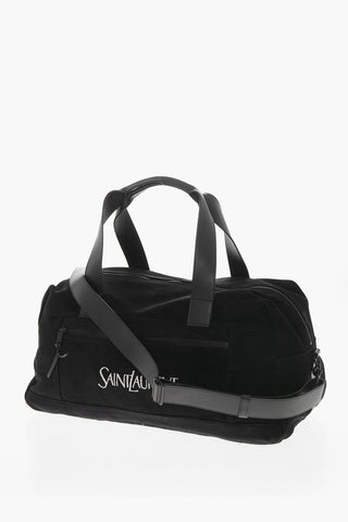 단색 자수 로고와 가죽 마감 더플백