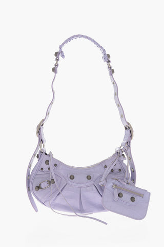 Crocodile-Effect Leather Shoulder Bag LE CAGOLE with Metal Details