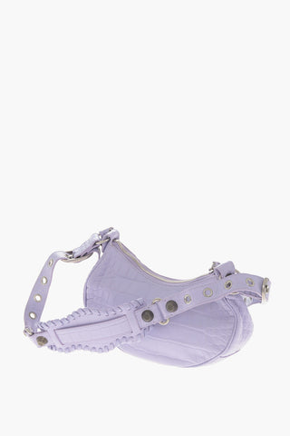 Crocodile-Effect Leather Shoulder Bag LE CAGOLE with Metal Details