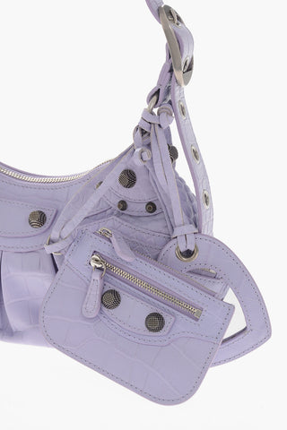 Crocodile-Effect Leather Shoulder Bag LE CAGOLE with Metal Details