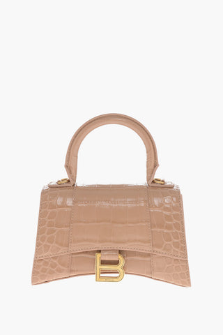 Borsa a Mano HOURGLASS XS in Pelle Lucida Effetto Coccodrillo con Tracolla Removibile