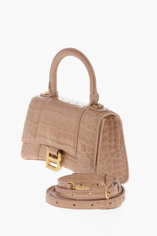 Borsa a Mano HOURGLASS XS in Pelle Lucida Effetto Coccodrillo con Tracolla Removibile