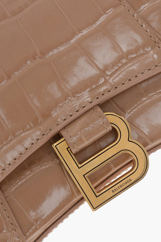 Borsa a Mano HOURGLASS XS in Pelle Lucida Effetto Coccodrillo con Tracolla Removibile