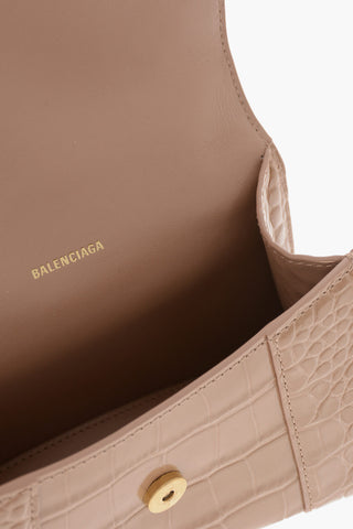 Borsa a Mano HOURGLASS XS in Pelle Lucida Effetto Coccodrillo con Tracolla Removibile