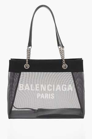 Borsa Tote Semitrasparente con Dettagli in Pelle