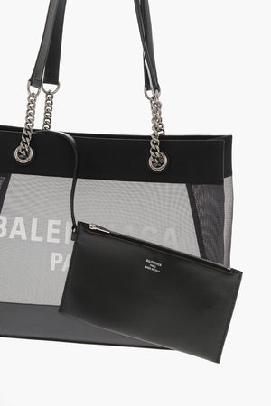 Borsa Tote Semitrasparente con Dettagli in Pelle