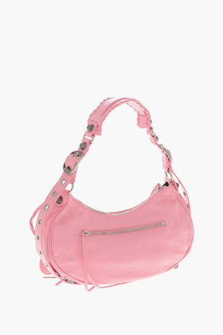 Leather Craquelé-Effect Shoulder Bag LE CAGOLE with Metal Details