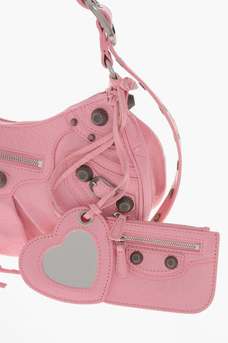 Leather Craquelé-Effect Shoulder Bag LE CAGOLE with Metal Details
