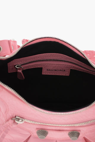 Leather Craquelé-Effect Shoulder Bag LE CAGOLE with Metal Details