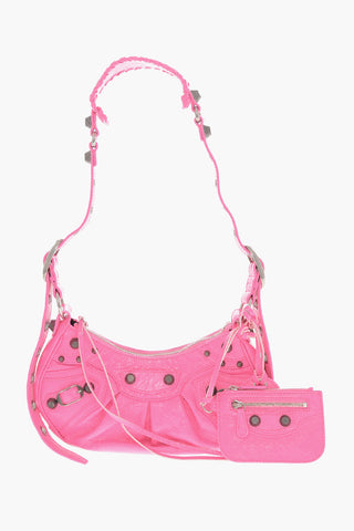 Neon Craquelé Leather Shoulder Bag LE CAGOLE with Heart-Shaped Mirror