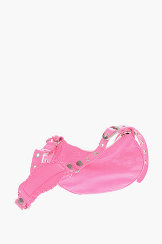 Neon Craquelé Leather Shoulder Bag LE CAGOLE with Heart-Shaped Mirror