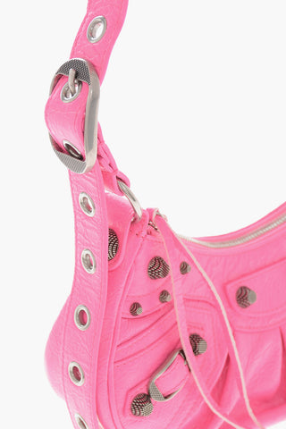 Neon Craquelé Leather Shoulder Bag LE CAGOLE with Heart-Shaped Mirror