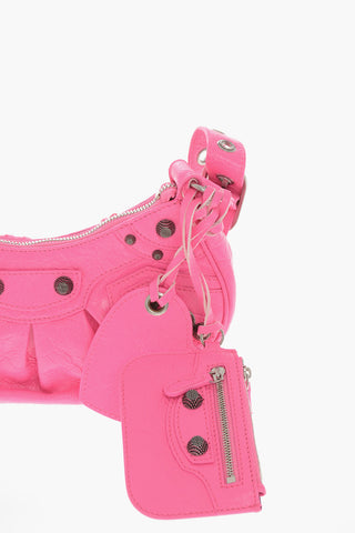 Neon Craquelé Leather Shoulder Bag LE CAGOLE with Heart-Shaped Mirror