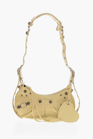 Craquelé Leather Shoulder Bag LE CAGOLE with Heart-Shaped Mirror