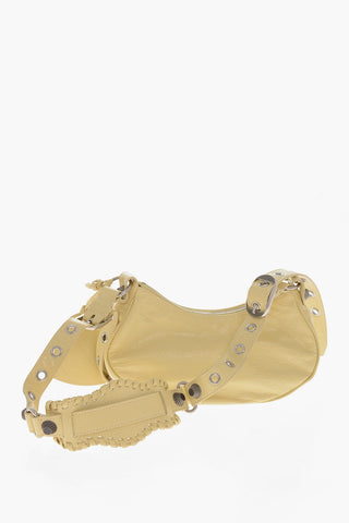 Craquelé Leather Shoulder Bag LE CAGOLE with Heart-Shaped Mirror