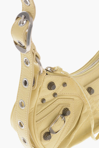 Craquelé Leather Shoulder Bag LE CAGOLE with Heart-Shaped Mirror