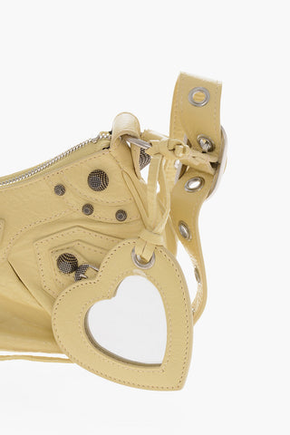 Craquelé Leather Shoulder Bag LE CAGOLE with Heart-Shaped Mirror