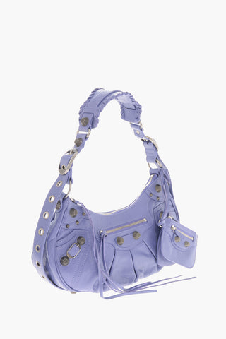 Craquelé Leather Shoulder Bag LE CAGOLE with Heart-Shaped Mirror