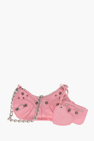 Leather Craquelé-Effect Shoulder Bag LE CAGOLE XS with Metal Details and Heart-Shaped Mirror