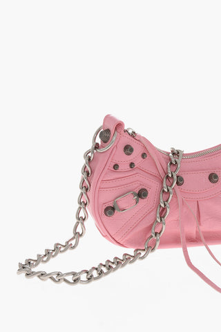 Leather Craquelé-Effect Shoulder Bag LE CAGOLE XS with Metal Details and Heart-Shaped Mirror