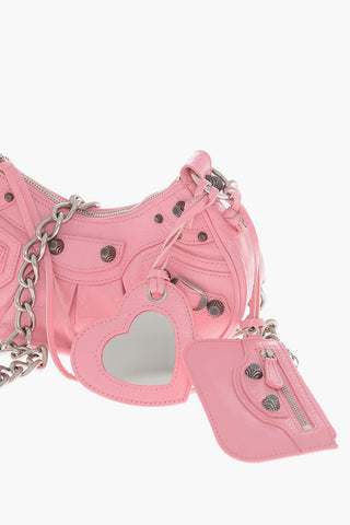 Leather Craquelé-Effect Shoulder Bag LE CAGOLE XS with Metal Details and Heart-Shaped Mirror