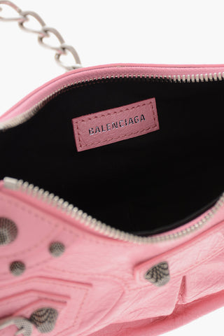 Leather Craquelé-Effect Shoulder Bag LE CAGOLE XS with Metal Details and Heart-Shaped Mirror